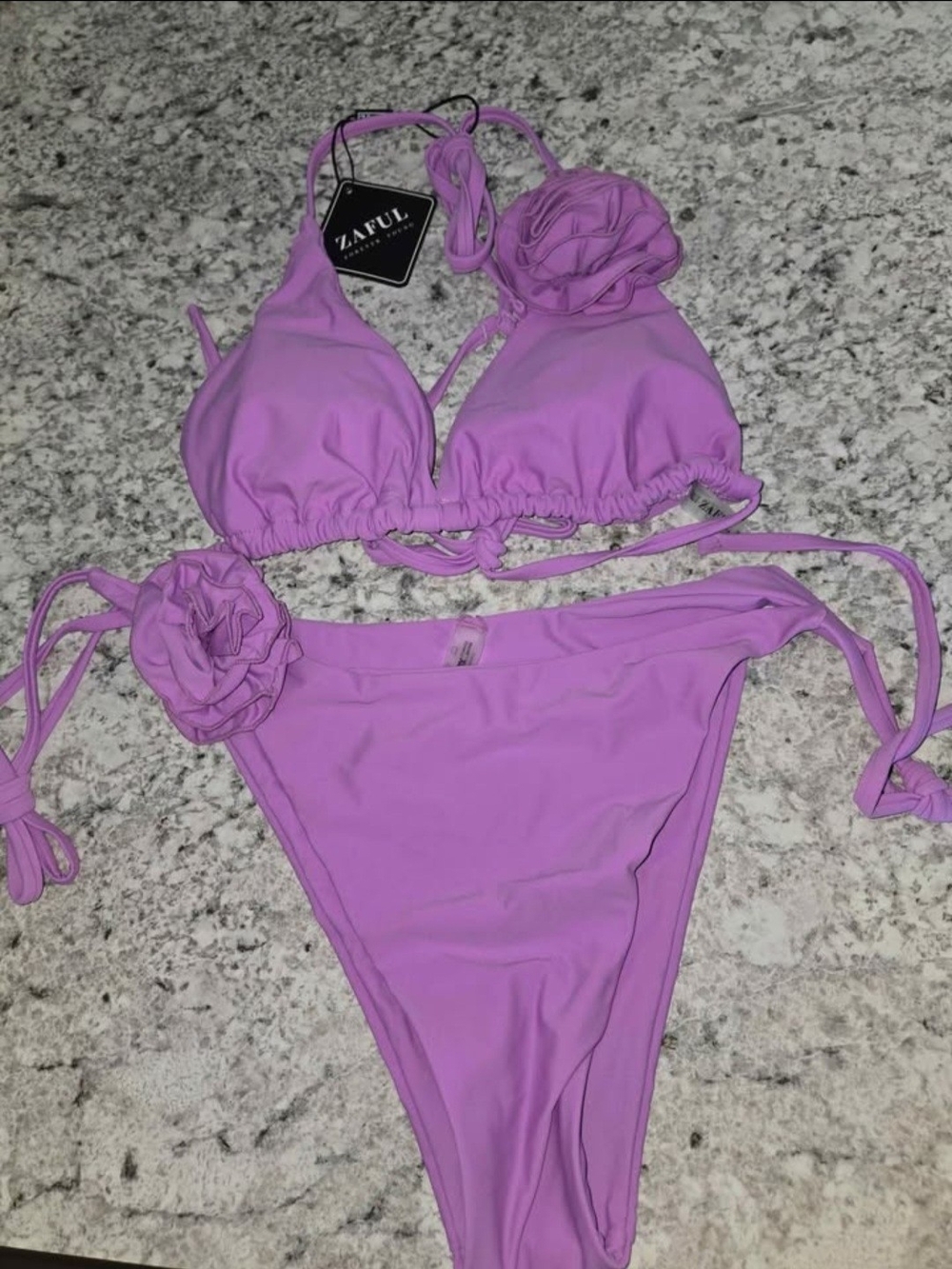 Zaful Lilac Floral Accent String Bikini